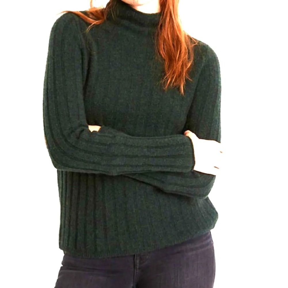 NWT Madewell Evercrest Ribbed Mock Turtle neck sweater in forest green - xxs